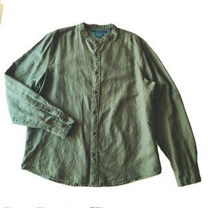 Perry Ellis Untucked Shirt Slim Fit  Linen Blend Button Front Mens Size XL Green